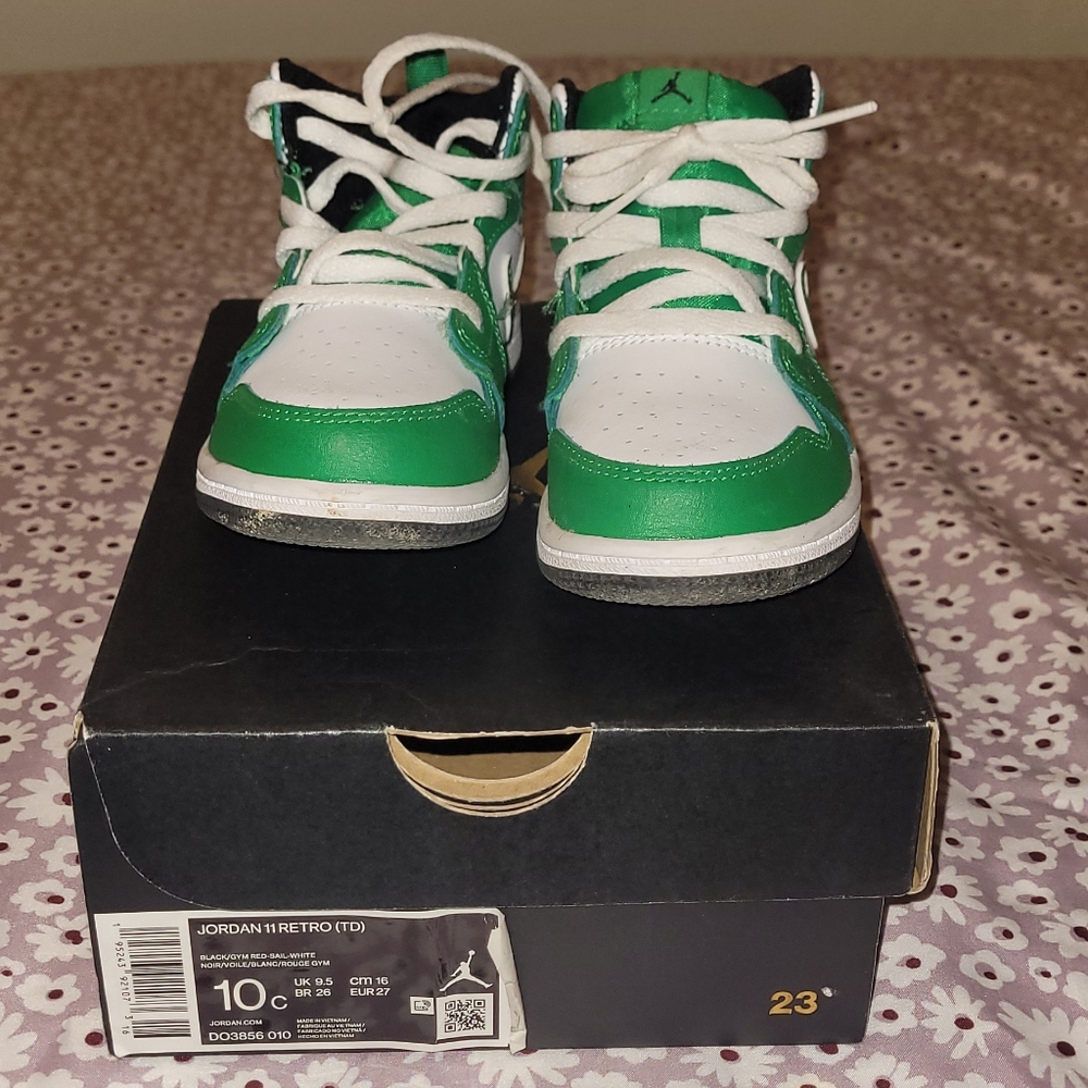 Kids Green and White Jordan Sneakers
